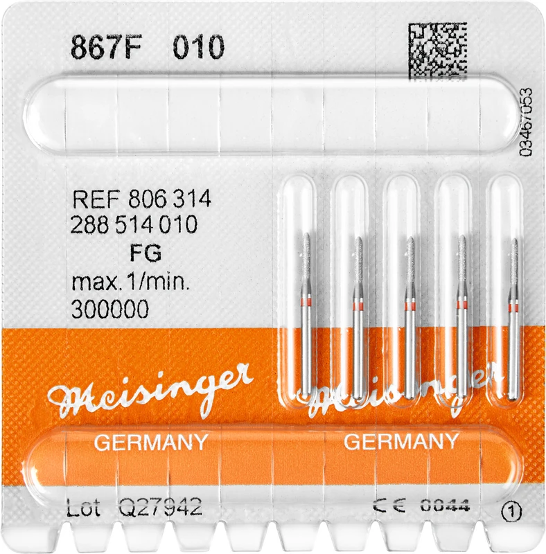 Diamanten 867  Packung  5 Stück rot fein, FG, Figur 288 Torpedo, 6 mm, ISO 010