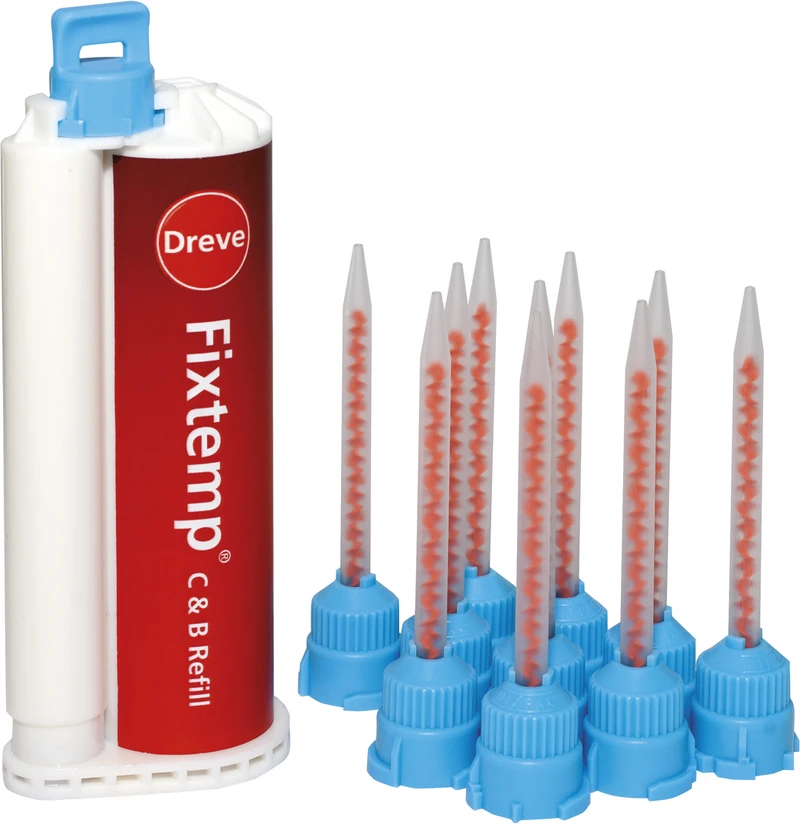 Fixtemp C&B 4:1  Packung  50 ml Doppelkartusche A2, 10 Mischkanülen hellblau