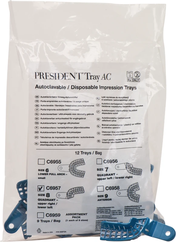 PRESIDENT® Abformlöffel AC  Packung  12 Stück Quadrant OK rechts, UK links Gr. 8