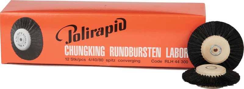 Labor Rundbürsten  Packung  12 Stück mit HK, 4-reihig, Chungking schwarz, spitz, Kern: Ø 40 mm, Außen: Ø 80 mm