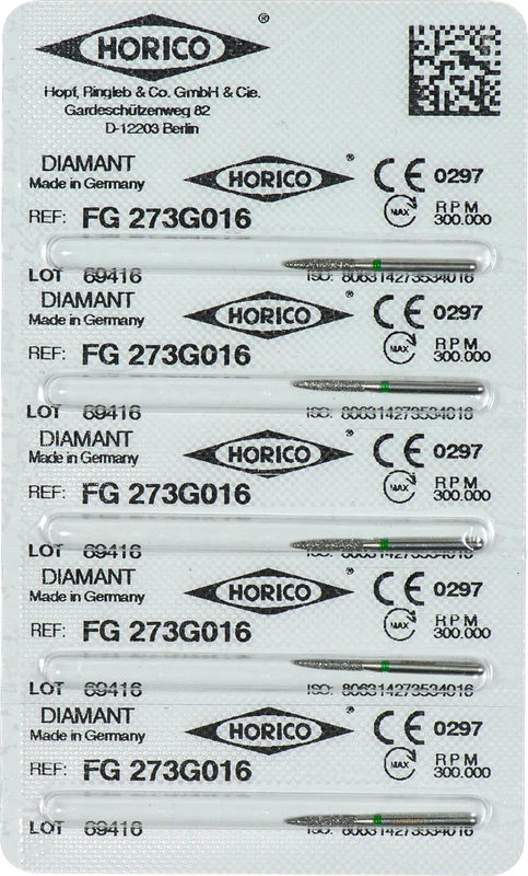 Diamantschleifer 273  Packung  5 Stück grün grob, FG, Figur 273, 8 mm, ISO 016