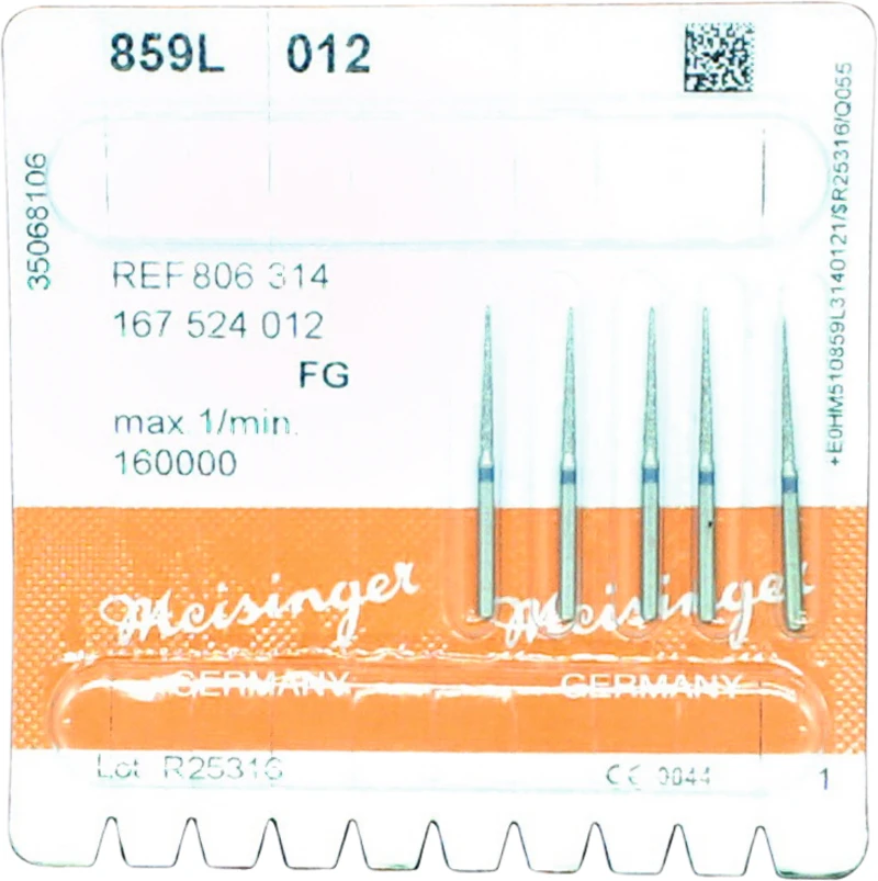 Diamanten 859  Packung  5 Stück blau mittel, FG, Figur 167 lang, kon. spitz, 12 mm, ISO 012