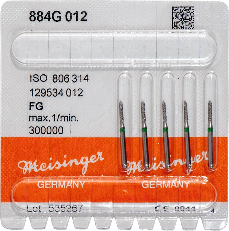 Diamanten 884  Packung  5 Stück grün grob, FG, Figur 129 Zylinder spitz, 6 mm, ISO 012