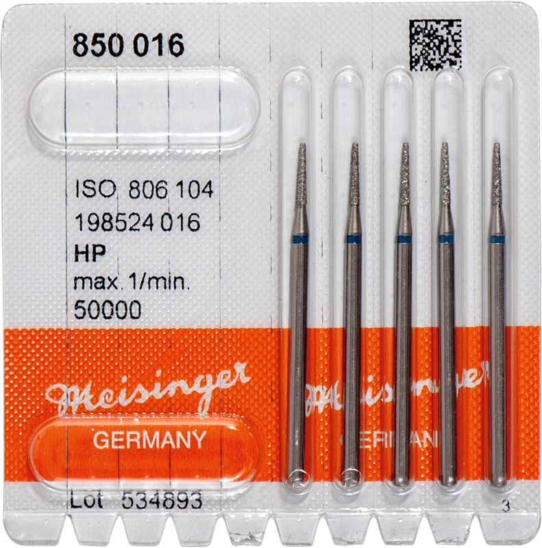 Diamanten 850  Packung  5 Stück blau mittel, HP, Figur 198 konisch rund, 8 mm, ISO 016