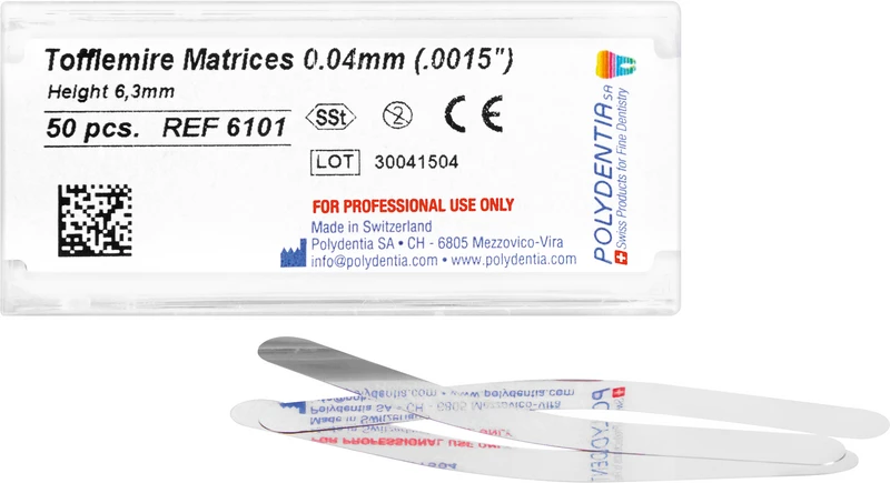 Matrizen nach Tofflemire  Packung  50 Stück Höhe 6,3 mm, Stärke 0,04 mm, Molar