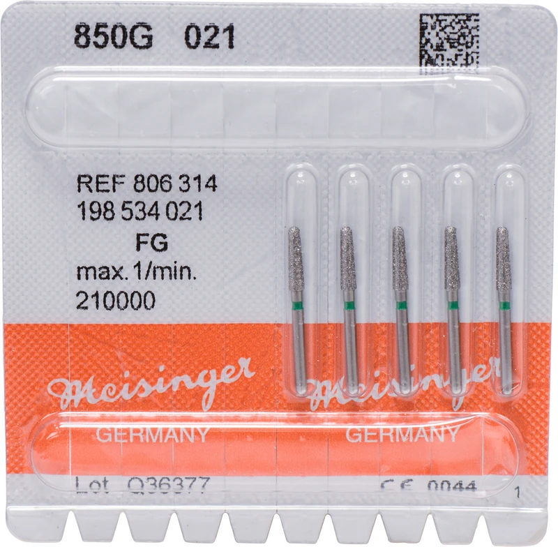 Diamanten 850  Packung  5 Stück grün grob, FG, Figur 198 Konus rund, 8 mm ISO 021