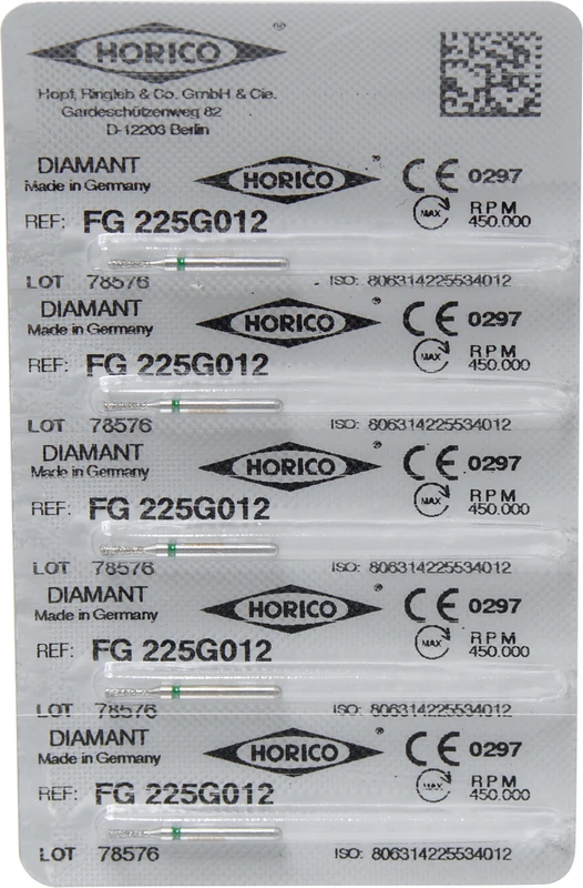 Diamantschleifer 225  Packung  5 Stück grün grob, FG, Figur 225, 4 mm, ISO 012