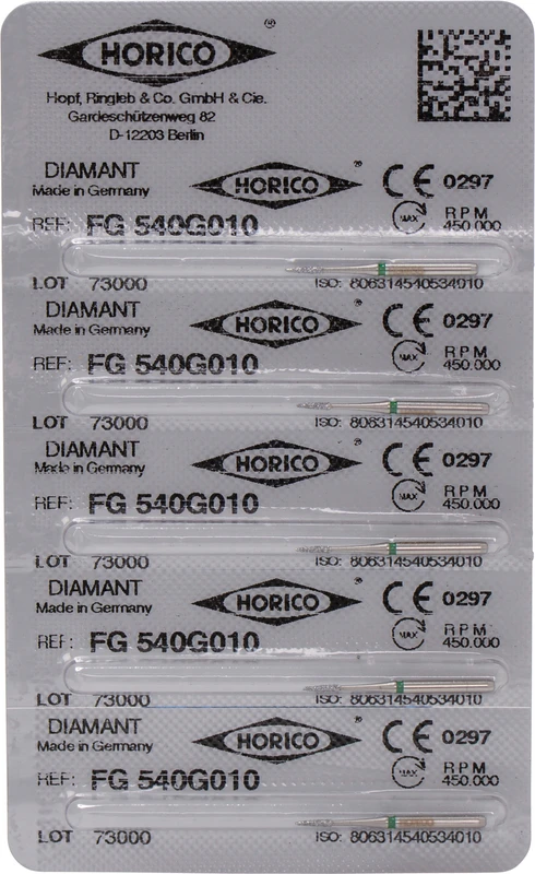 Diamantschleifer 540  Packung  5 Stück grün grob, FG, Figur 540, 4 mm, ISO 010