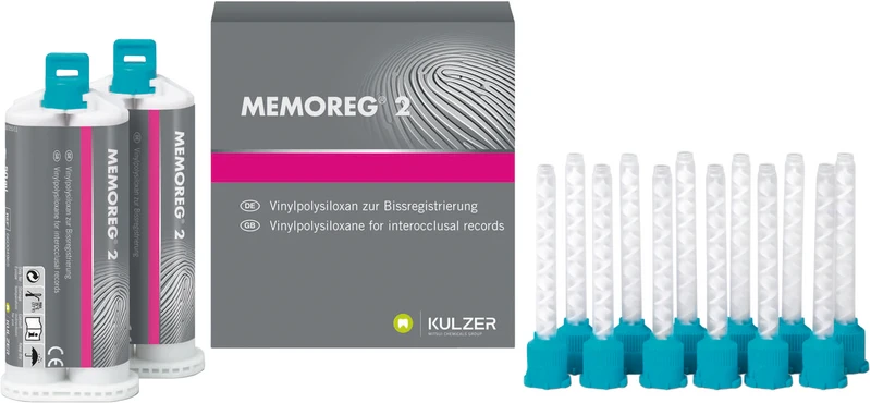 MEMOREG® 2  Packung  2 x 50 ml Doppelkartusche, 12 Mixing Tips grün