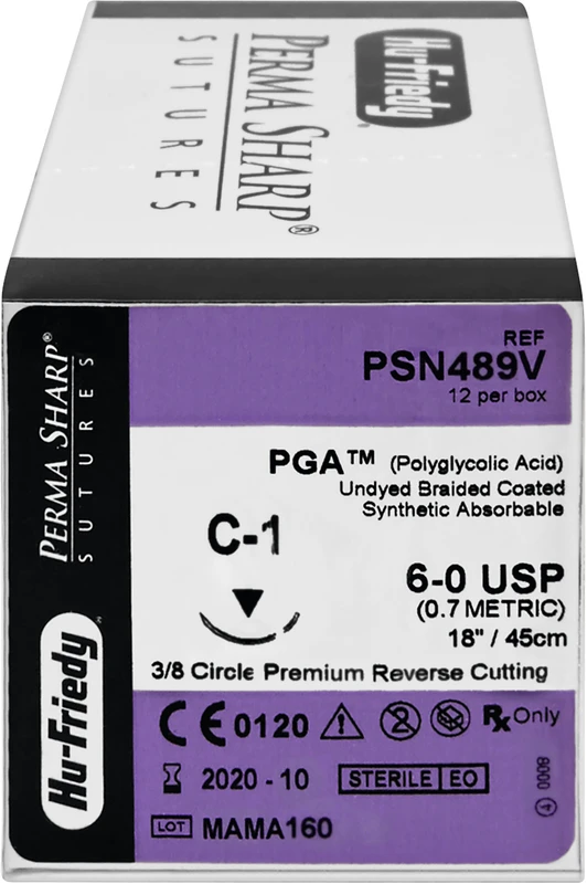 Perma Sharp PGA  Packung  12 Stück ungefärbt, 45 cm, C-1, 3\8 Kreis, schneidend, Premium-Rückstich, 10,7 mm, USP 6\0