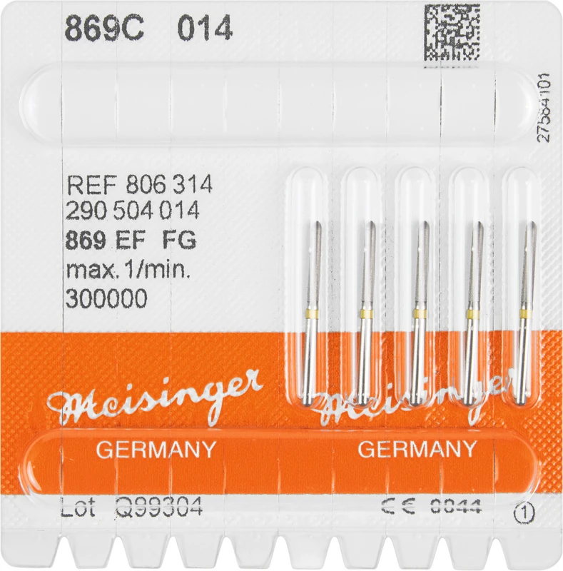 Diamanten 869  Packung  5 Stück gelb extra fein, FG, Figur 290 Torpedo, 10 mm, ISO 014