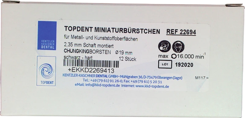 TOPDENT MINIATURBürstchen  Packung  12 Stück HP, Chungkingborsten, schwarz hart, Ø 19 mm