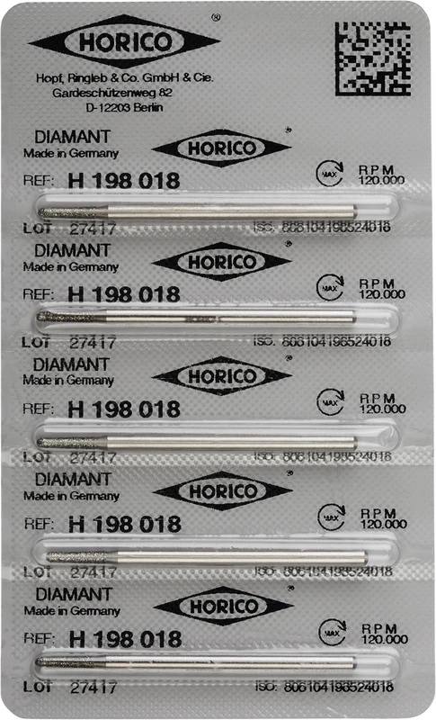 Diamantschleifer H 198  Packung  5 Stück HP, Figur 198, 8 mm, ISO 018