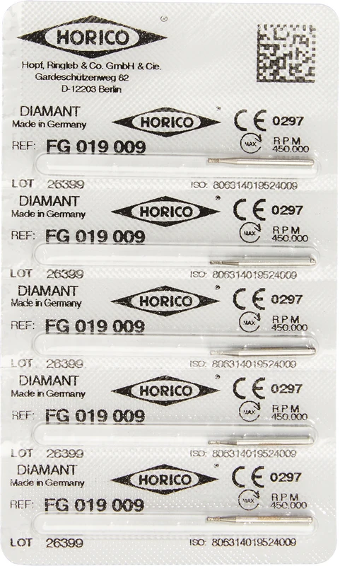 Diamantschleifer 019  Packung  5 Stück FG, Figur 019, 2 mm, ISO 009