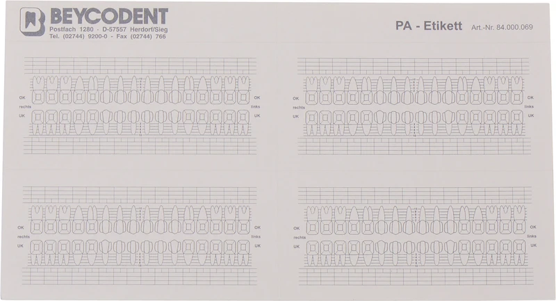 Zahnschema 069   Packung  200 Stück